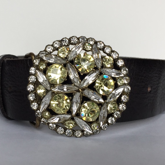 Sequin Black Leather Belt - Picture 1 of 6